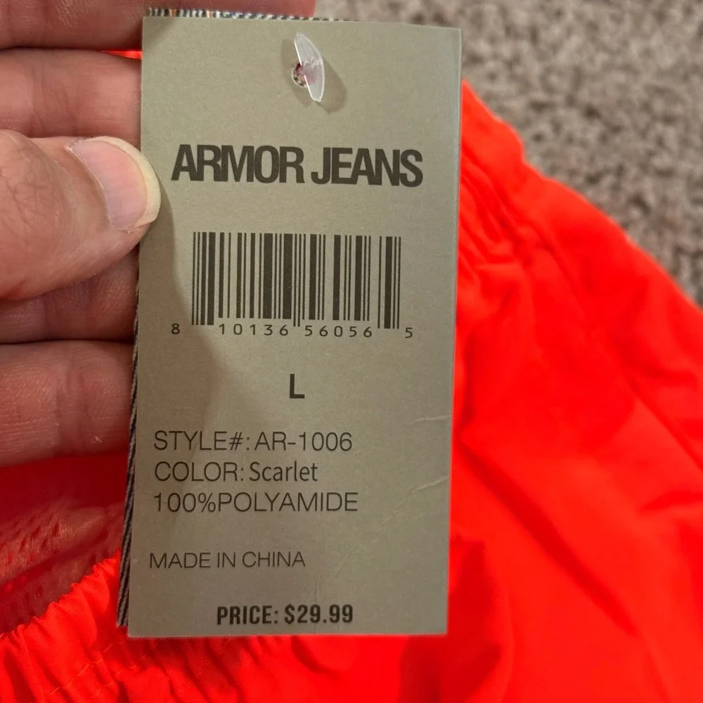 Armor Jeans Swim Trunks Mens Large Scarlet Neon Orange NEW AR-1006 Mesh Lined